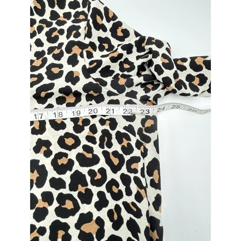 Michael Kors Leopard Print Peasant Blouse Womens Large Tie Sleeve Animal Print